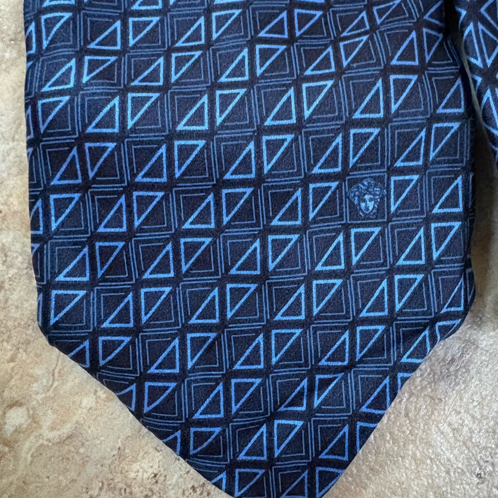 Versace Blue and Black Geometric Silk Tie